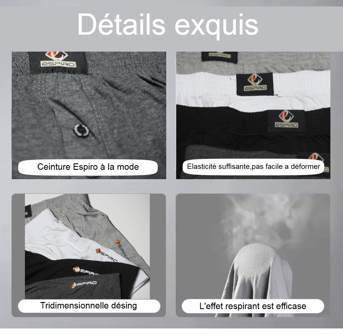 Lot de 4 Boxers en Coton pour Homme - Marque ESPIRO - Couleurs Variées !