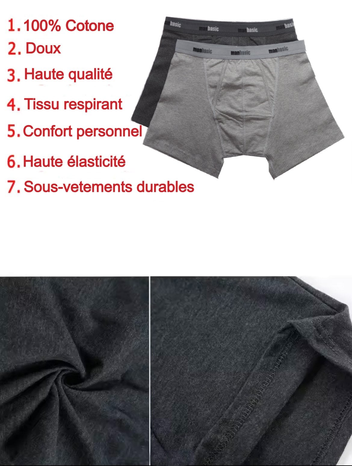 Lot de 4 Boxers pour Hommes- Marque Man Basic - Couleurs Variées