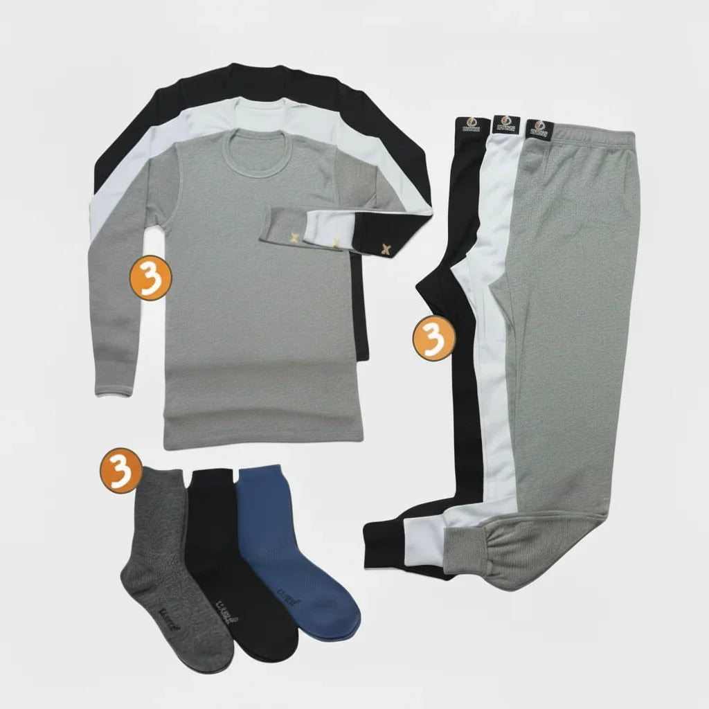 Pack de Sous Vêtements Hommes Thermiques Tshirt A Manches Longues Et Sous Pontalon Et Chaussettes