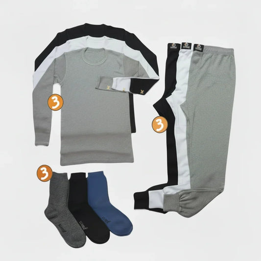 Pack de Sous Vêtements Hommes Thermiques Tshirt A Manches Longues Et Sous Pontalon Et Chaussettes